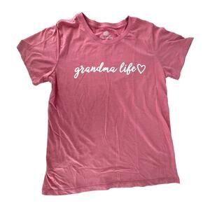 PositiviTees Grandma Life T-Shirt Top S (4-6) Dusky Rose Pink Crew Short Sleeve